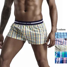 SEOBEAN Передняя открытая Мужская Хлопковая пижама боксеры шорты с u-образным мешком, клетчатый спортивный костюм домашняя пижама мужская повседневная короткая Пижама