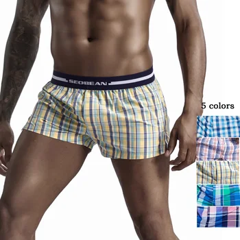 SEOBEAN front open Men Cotton pajama Boxer shorts u bag lined Plaid Tracksuit Home pyjama man sleep Casual Short Cortos hombres zip front check plaid shorts