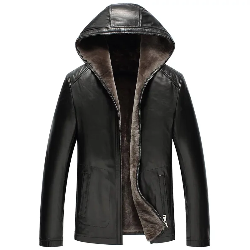 Leather suede sheepskin coat men winter fur jacket with