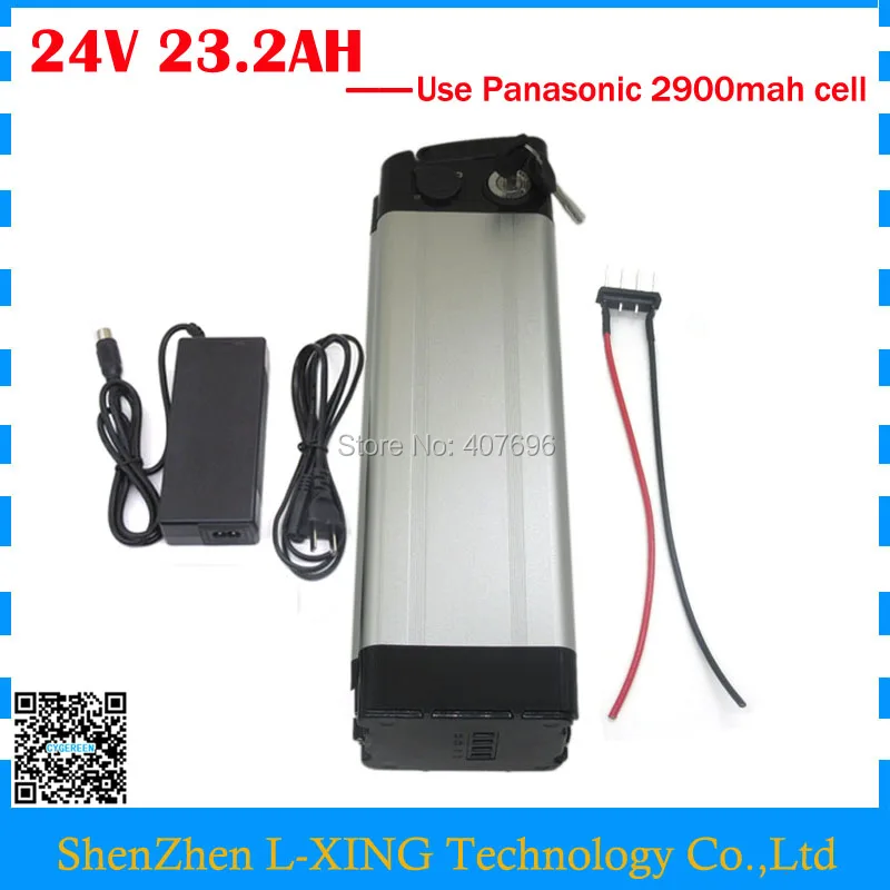 

500W 24V lithium battery 24V 23.2AH silver fish Ebike battery use Panasonic 2900mah cell 30A BMS with 29.4V 3A Charger