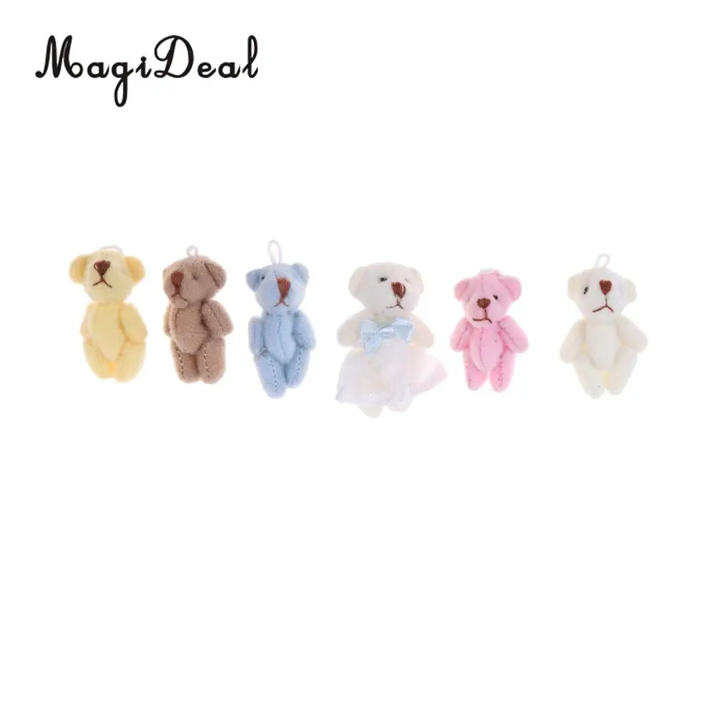 6Pcs 1/12 Doll Mini Cotton Little Bear Toy Cartoon Plush Animal Toy Keychain for Doll Accs Children Girls Xmas Gift
