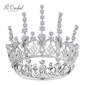 

PEORCHID Beautiful Princess Bride Tiaras And Crowns Gold/Silver Round Tiara Wedding Hair Accessories For Women Pageant Crowns