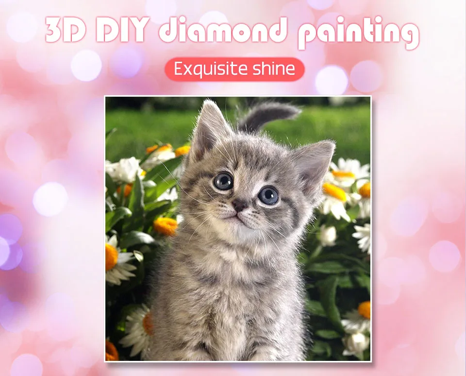 HUACAN Diamond Painting Cat Full Round Resin Diamond Embroidery Animals Needlework Mosaic Art Home Decorative (3)