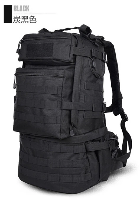 50л большой вместительный военный армейский тактический рюкзак, мужской рюкзак для путешествий, водонепроницаемый камуфляжный рюкзак для похода, mochila militar - Цвет: Черный