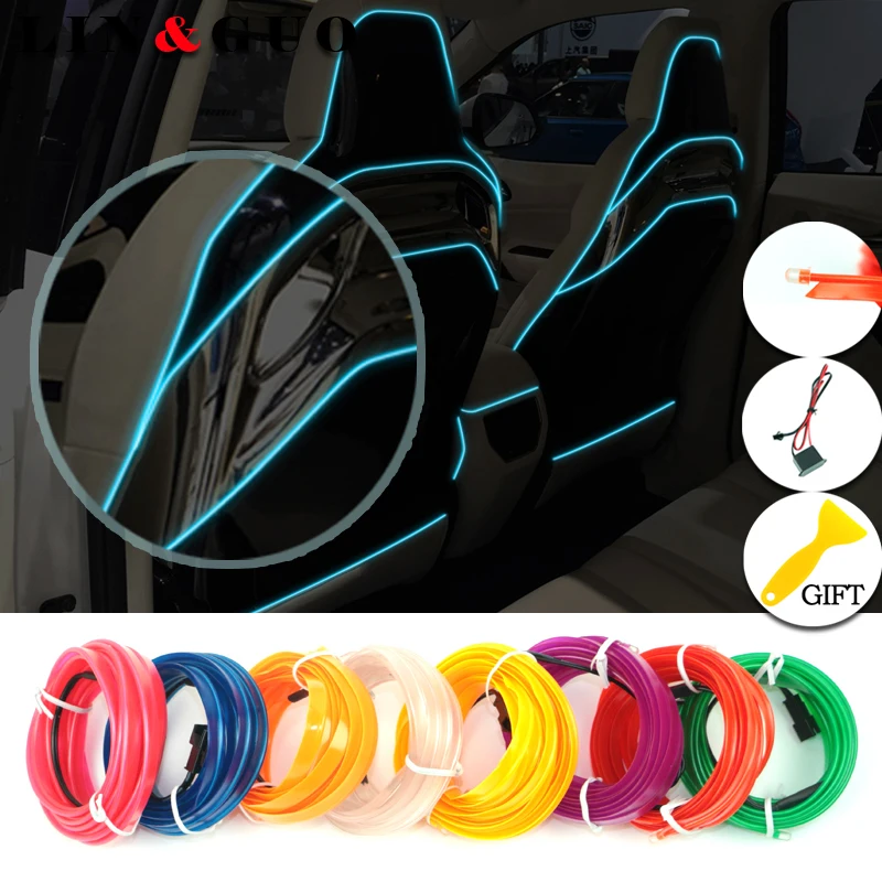 

3m new style Car interior lamp belt Light Neon Flexible EL Wire Rope Tube Waterproof LED Strip With Controller car accessories