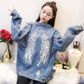 

Cowboy Women Coat 2019 Spring Autumn New BF style Loose Large size Jacket Long sleeve Single-breasted Denim Jacket Female JIA337