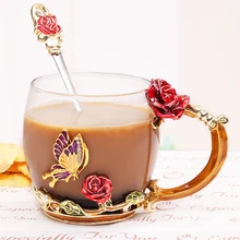 Винтажная розовая эмалированная чашка для кофе кружка цветочный чай стеклянные чашки для горячих и холодных напитков креативный свадебный подарок бокал для вина