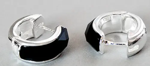 

925 Sterling Silver Jewelry Inly 18mm Fceted Nturl Blck gte Stud Errings
