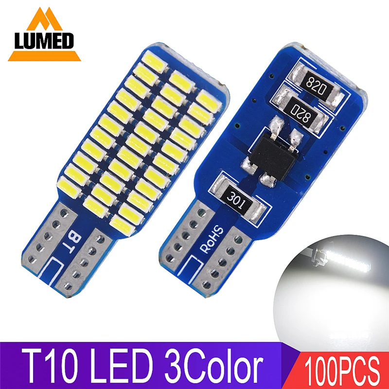 

100x Car LED Light T10 W5W LEDs 33 SMD 3014 Car Clearance Side Lights Dome Lamp DC 12V