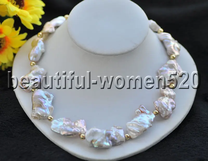 

Z9054 Big 34mm Pink Lavender Baroque Keshi Pearl Necklace 18inch