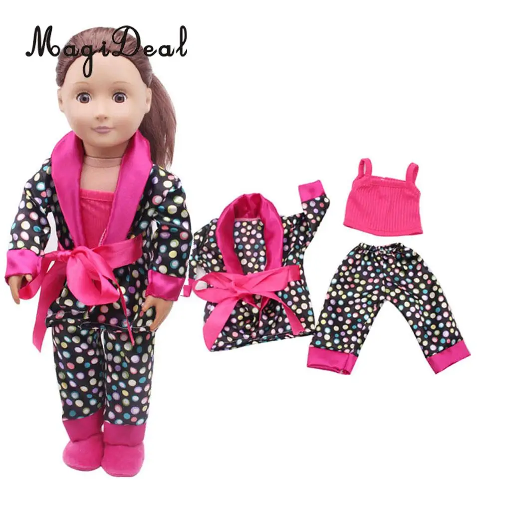 MagiDeal 1Set Pajamas Suit Tops Pants Suspender Slipper Shoes for 18 Inch   Doll Baby Clothes Clothing Accessories