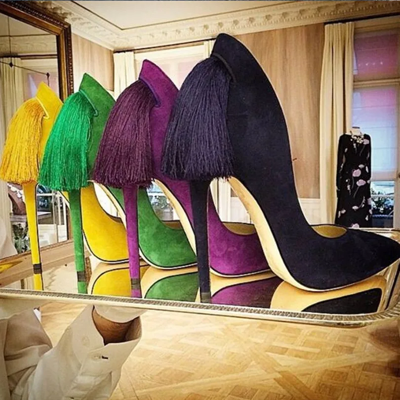 heels with tassels on back