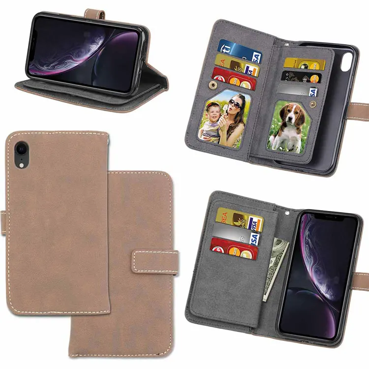 Beige Capa Fundas для iphone XR XS Max 6 6 Plus 6s держатель чехол для iphone 7 8 plus XR XS кожаный чехол для телефона 9 слотов для карт - Цвет: Beige