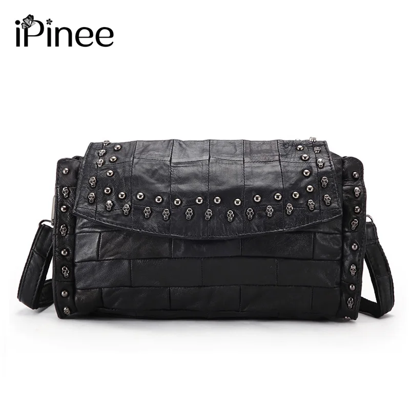Casual Women Purses And Handbags High Quality Sheepskin Genuine Leather Skull Bags With Chain Decoration