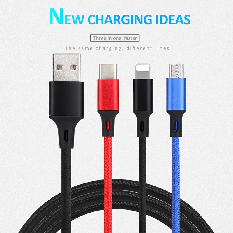 NOHON нейлон 3 в 1 зарядное устройство с интерфейсом Lightning Кабель 8 Pin для iPhone X Plus XS Micro