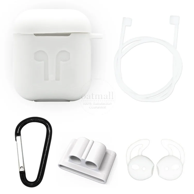 4 в 1 для Apple AirPods 2 1 чехол для зарядки силиконовый чехол+ ремешок для часов+ ремешки против потери+ защитные аксессуары для наушников - Цвет: White