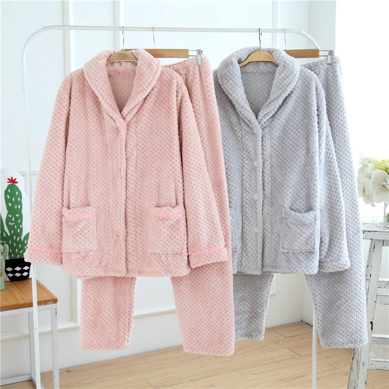 

ZDFURS New Causal Flannel Winter Pajamas Women Pajama Suit Long Sleeve Thick Warm Pyjamas Women's Sleepwear pijama set
