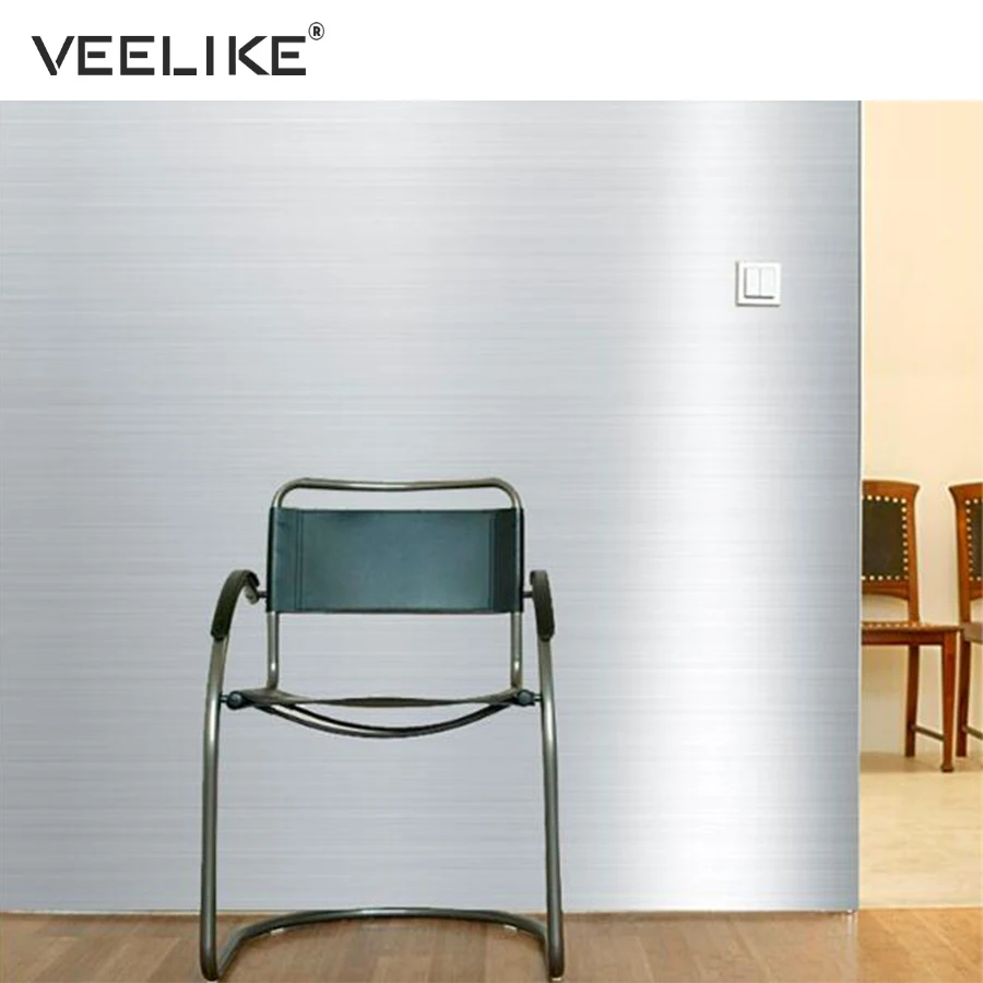 Brushed Silver Decorative Film PVC Vinyl Self adhesive Wallpaper Stainless Steel Contact Paper Kitchen Home Decor Wall Stickers