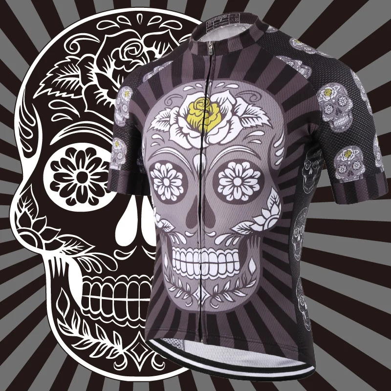 KEMALOCE Lengan Pendek Pasukan Nasional Mampatan Berbasikal Jersi Ciclismo Top Popular Skull Basikal Jersey Black Race Bike Shirts