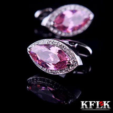 

KFLK Luxury shirt cufflinks for mens Brand cuff buttons wedding Pink Crystal cuff links High Quality abotoaduras Jewelry