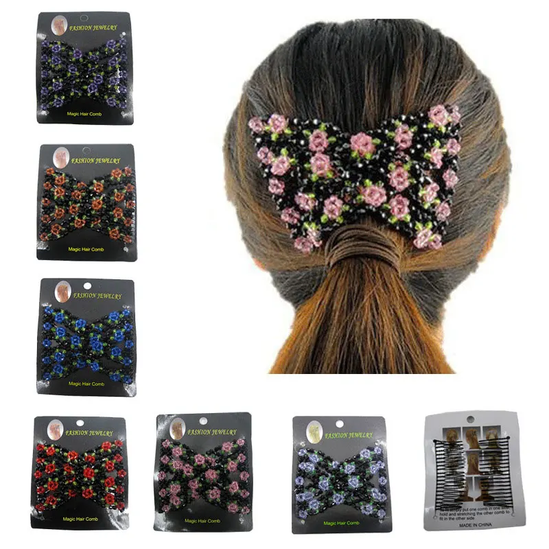 

Professional Hair Comb Ladies Magic Beads Elasticity Double Bead string Clamp Stretchy Acces Valentine's Day