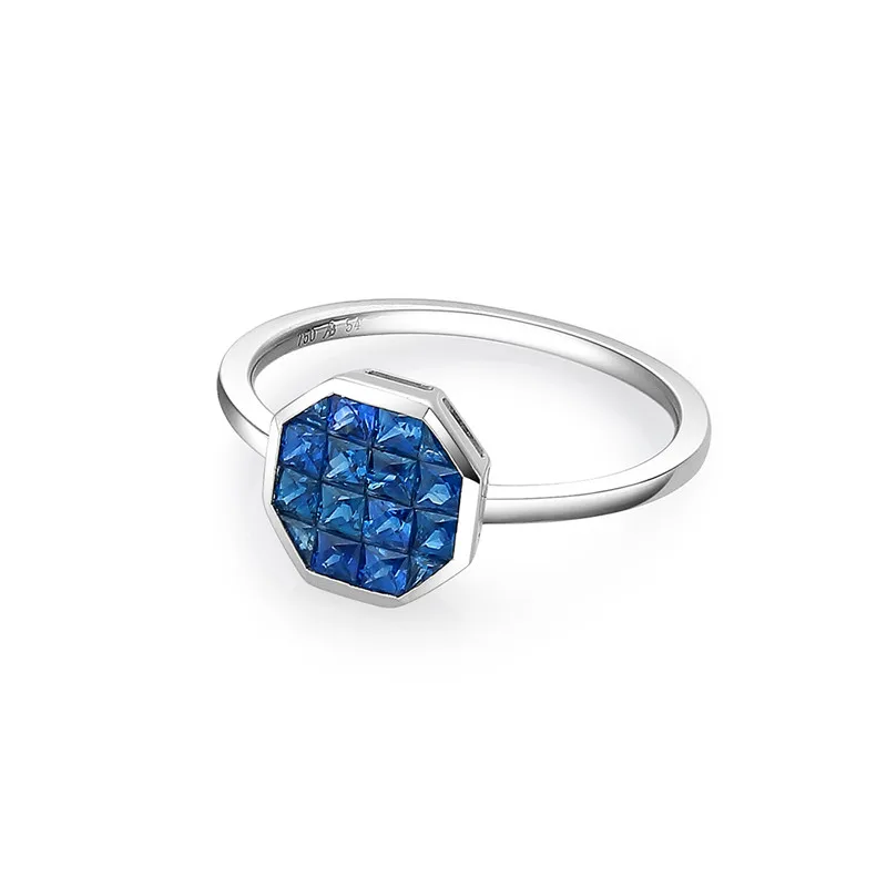 AINUOSHI 18K Natural Blue Sapphire Ring White Gold Octagonal Ring AU750 Fine Wedding Brand Women Trendy Engagement