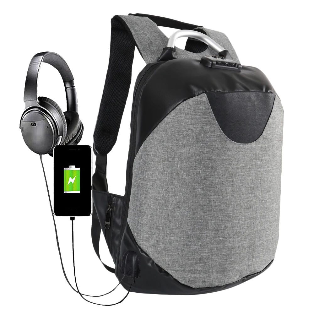 

15.6 Inch Laptop Anti-theft Men Backpack With USB Charging Headphone Interface Port Lock Business Waterproof For Work Women