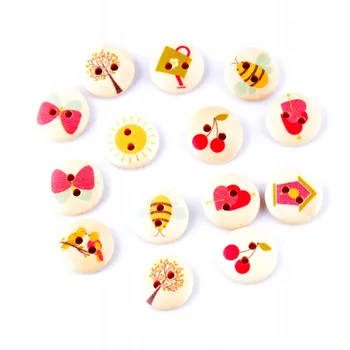 

Free Shipping 10Pcs Random Mixed 2 Holes Print Cartoon Wood Buttons 15mm Dia. Sewing Tools For Diy Clothing Accessories F0584