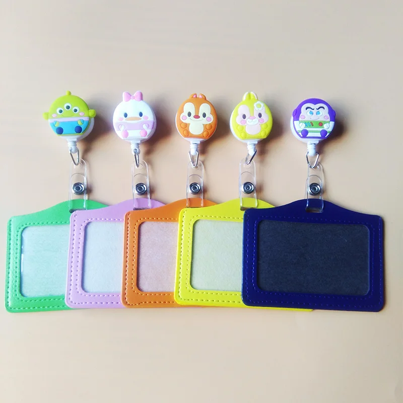 1Pcs Cartoon Bear Retractable Badge Reel Student Nurse Horizontal type Exihibiton ID Name Card Badge Holder Stretched 60 cm