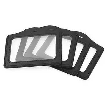 

4 Pcs Black Clear Faux Leather Business ID Card Badge Holder