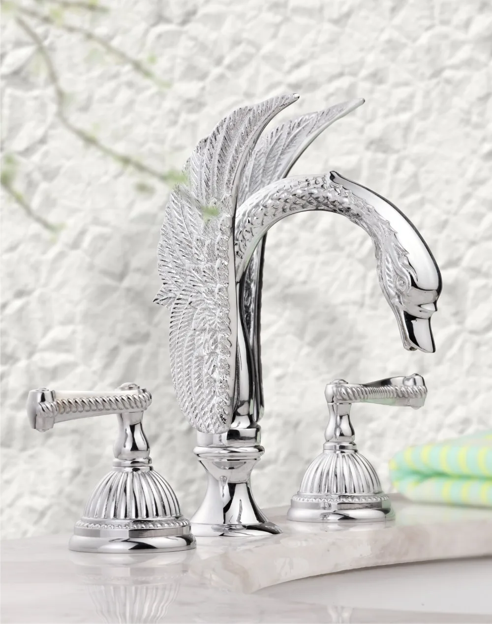 Free shipping CHROME CLOUR 3 PIECES ROMAN WIDESPREAD LAVATORY SINK SWAN