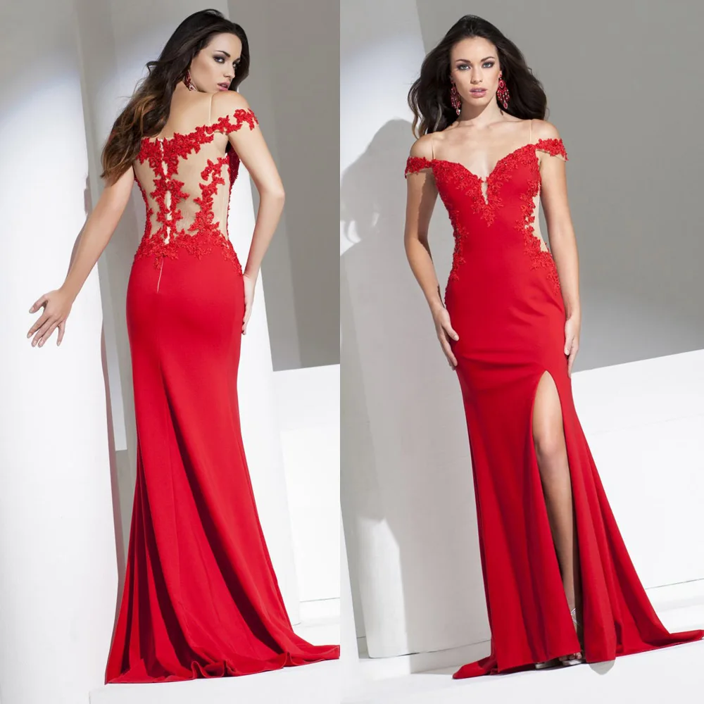 

Vestidos De Festa Vestido Longo 2015 Sexy Off the Shoulder Red Evening Dresses Lace Mermaid Formal Long Prom Dress Chiffon E6361
