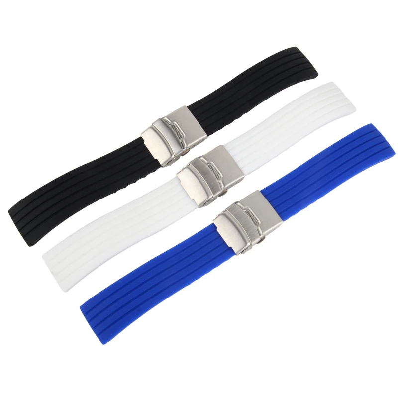 20mm 22mm reloj hombre Silicone Rubber Watch Strap Deployment Buckle Waterproof Band Sport Wrist Sweatband Watch Straps Band