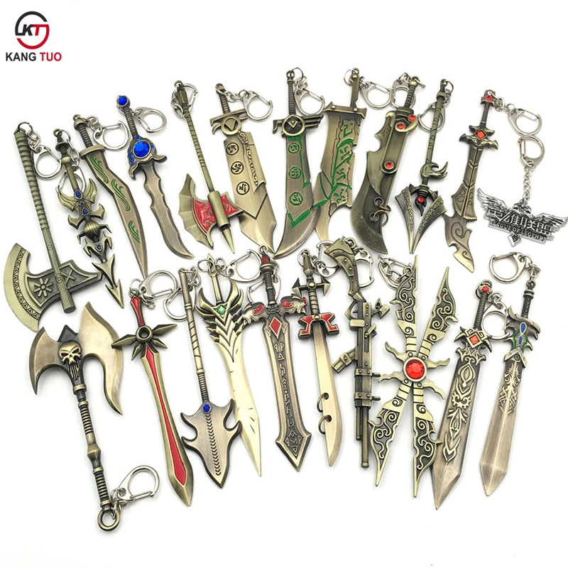 A Lot 15pcs Lol Keychain League Of Legend Weapon Key Chain Lol Demarine Weapon Model Key Ring For Fans Souvenir Gifts 12 Cm Key Chains Aliexpress