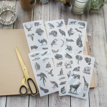 

6 sheets Hand-painted Ancient Biology washi Paper sticker as Scrapbooking DIY gift packing Label Decoration Tag party Decoration