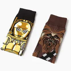 2 пар/лот принт носки с флагом Звездные войны последний джедай модные носки хлопковые с забавным мужской теплый мультфильм Для мужчин Для