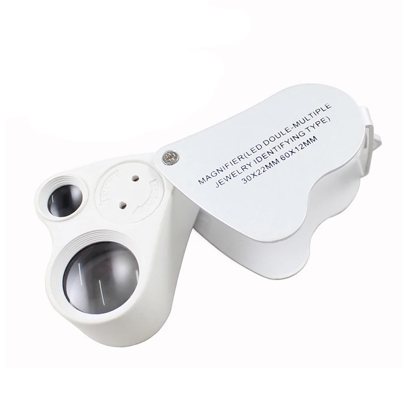 Mini 30X&60X Double Lens Magnifiers with LED Folding Jewelry Loupe