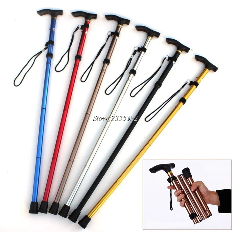 Bastón plegable para caminar senderismo sendero ultraligero 4 secciones caña ajustable # A