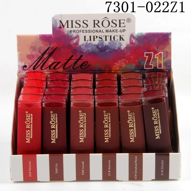

MISS ROSE Hot 24pc a box matte square tube durable waterproof moisturizing lipstick makeup display box