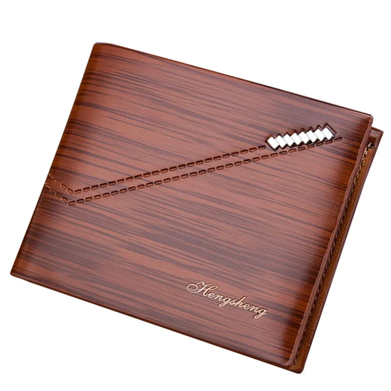 

High Quality New RFID Men's Short Wallet Cross Wood Pattern Bifold PU Leather Multi-Card Male Cash Purse Anti Degaussing Wallets