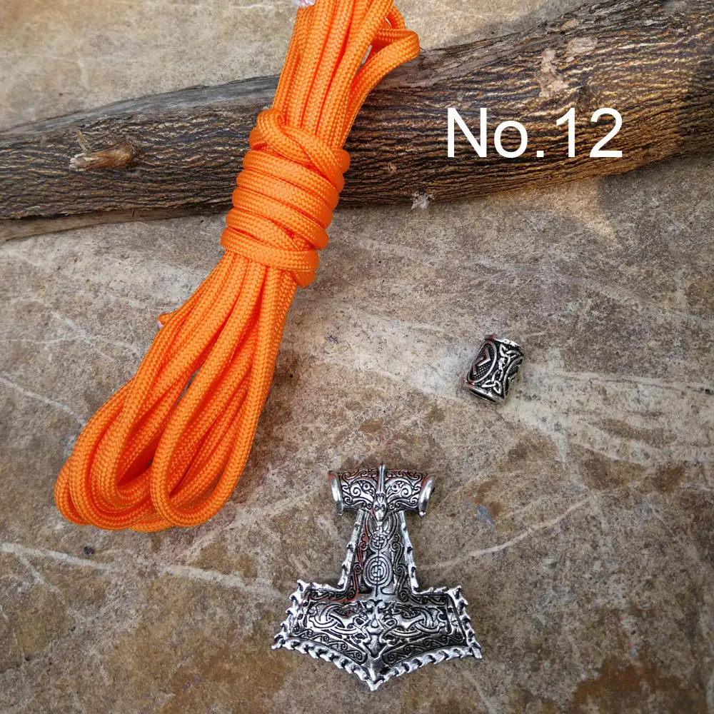 Norse Viking Runes Beads Pendant Paracord Diy Set Braided Bracelet Men Bracelets Thor Hammer Rope Bangles for Men Jewelry Gifts (12)