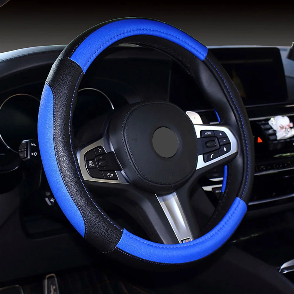Микрофибра кожаный чехол на руль патч Противоскользящий Защитный протектор - Название цвета: Синий