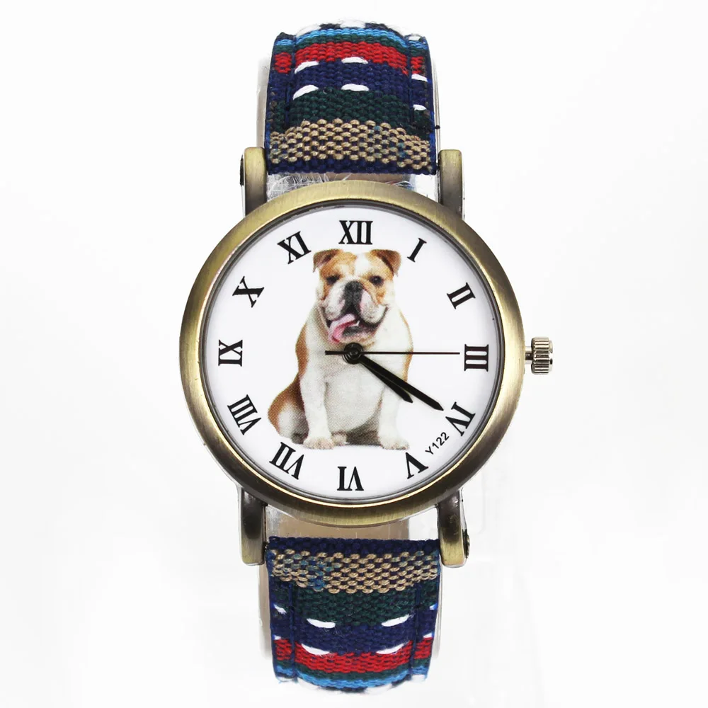 Bulldog для больших собак часы для женщин и мужчин военные камуфляжные джинсовые холщовые пояса для английских французских собак Спортивные кварцевые наручные часы - Цвет: 27
