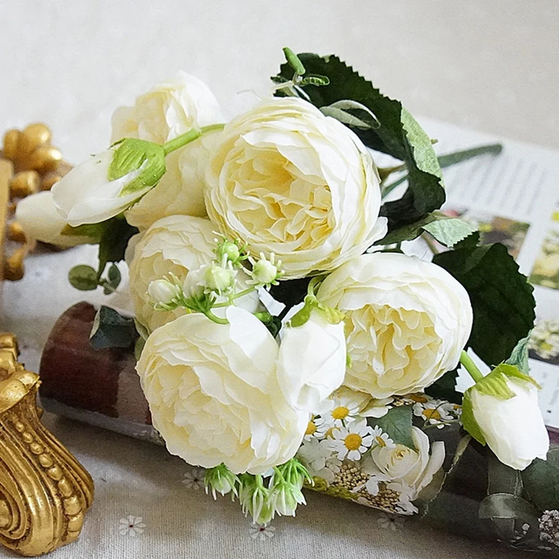 5 головок, искусственные розы, настоящие на ощупь шелковые искусственные цветы для свадьбы, свадьбы, держащих букет цветов, украшение для дома и сада
