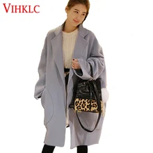 Корейское женское кашемировое пальто, зимнее модное женское Шерстяное Пальто свободного кроя, Высококачественная верхняя одежда с подкладкой, пальто D83