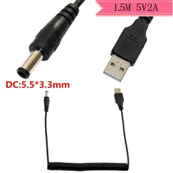 5V2A ток Мощность шнур зарядный кабель USB к DC5.5 * 3,3 мм 5,5x3,3 мм Мужской USB кабель Телескопический Весна кабель
