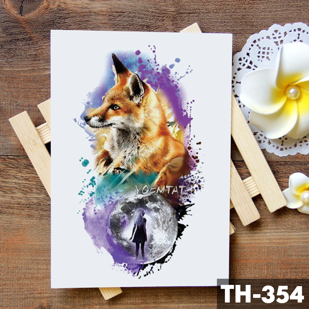 Tribal Wolf Moon Pine Tree Temporary Tattoo Sticker Fox Waterproof Tattoos Forest Body Art Arm Fake Tatoo Men Women Tribal Wolf Moon Pine Tree Temporary Tattoo Sticker Fox Waterproof Tattoos Forest Body Art Arm Fake Tatoo Men Women