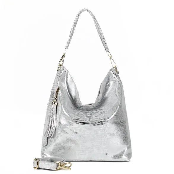 Arliwwi брендовая дизайнерская натуральная кожа мягкая Вместительная женская сумка на плечо высокое качество бежевый серебряный золотой дамские сумки новая мода - Цвет: Серебристый