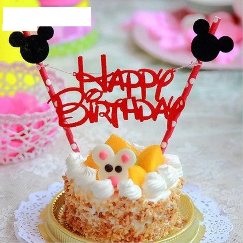 1 set Mickey mouse tema Selamat ulang tahun cupcake kue kue puncak