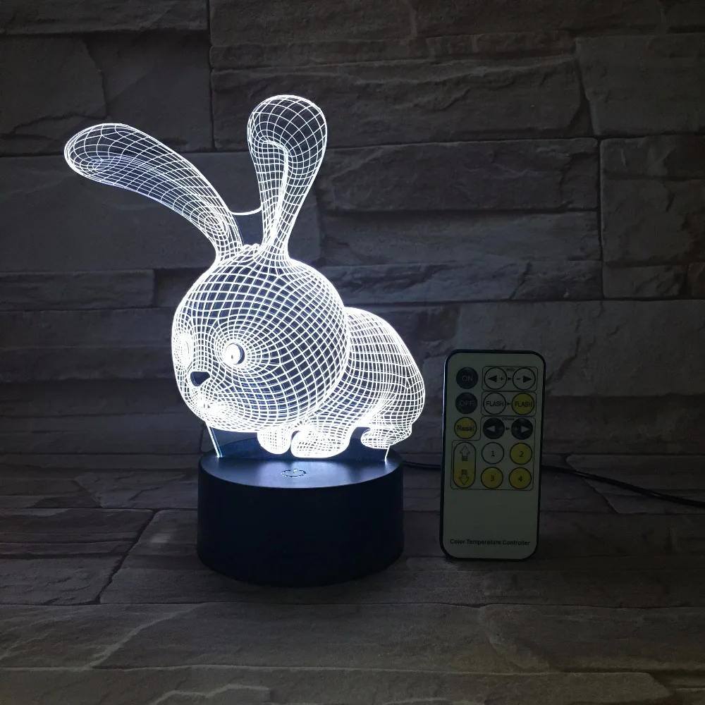 Прекрасный 7 цветов 3D кролик Форма светодиодные лампы atmoshpere свет с выключателем лампы как детские праздничные подарки remote или сенсорный